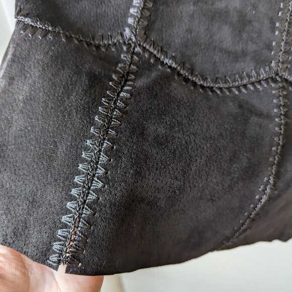 AREA Black Leather Skirt with Patch Stitching Size 12 - Picture 3 of 14